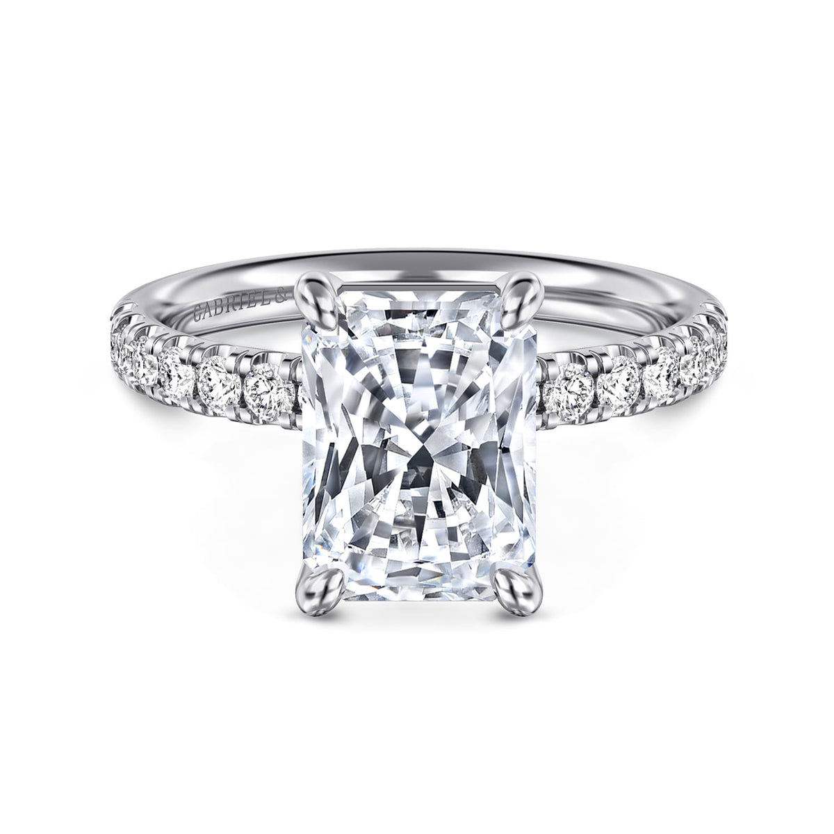 14K White Gold Radiant Cut Diamond Engagement Ring — ER16572N12W44JJ; center stone shown for illustration, not included