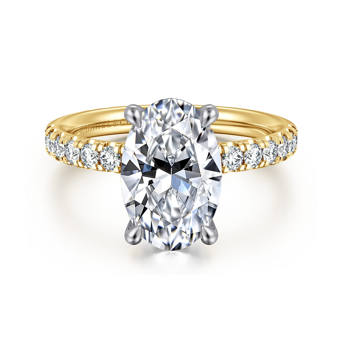 14K White-Yellow Gold Oval Diamond Engagement Ring — ER16572O12M44JJ; center stone shown for illustration, not included