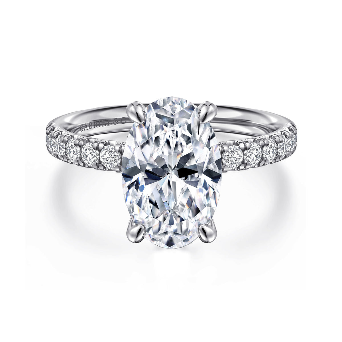 14K White Gold Oval Diamond Engagement Ring — ER16572O12W44JJ; center stone shown for illustration, not included