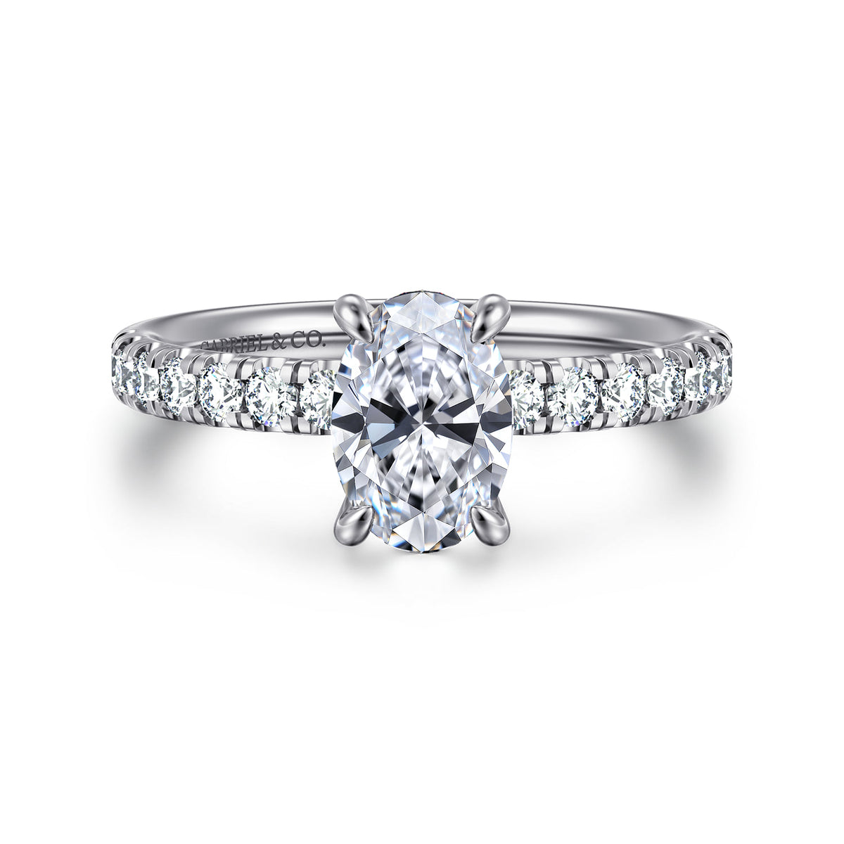 14K White Gold Oval Diamond Engagement Ring — ER16572O4W44JJ; center stone shown for illustration, not included