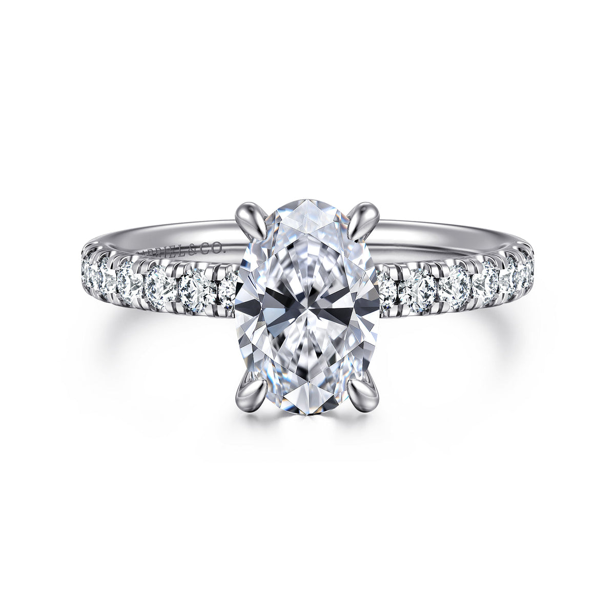 14K White Gold Oval Diamond Engagement Ring — ER16572O6W44JJ; center stone shown for illustration, not included