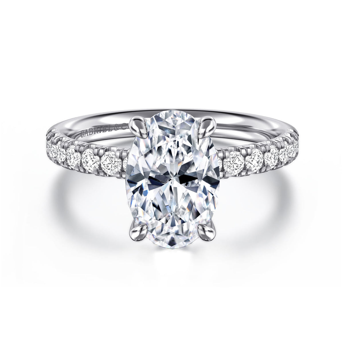 14K White Gold Oval Diamond Engagement Ring — Gabriel & Co. ER16572O8W44JJ; center stone shown for illustration, not included