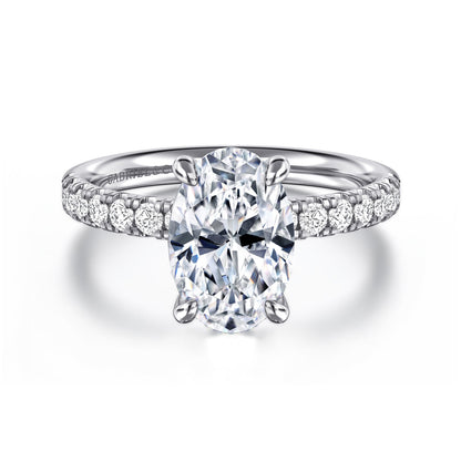 14K White Gold Oval Diamond Engagement Ring — Gabriel & Co. ER16572O8W44JJ; center stone shown for illustration, not included