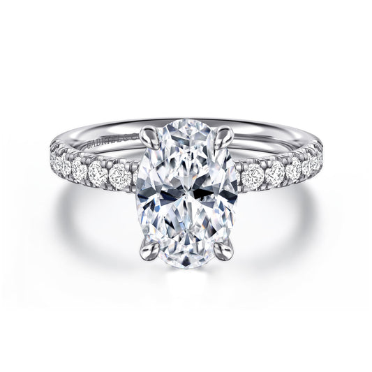 14K White Gold Oval Diamond Engagement Ring — Gabriel & Co. ER16572O8W44JJ; center stone shown for illustration, not included