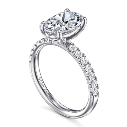 14K White Gold Oval Diamond Engagement Ring — Gabriel & Co. ER16572O8W44JJ; center stone shown for illustration, not included