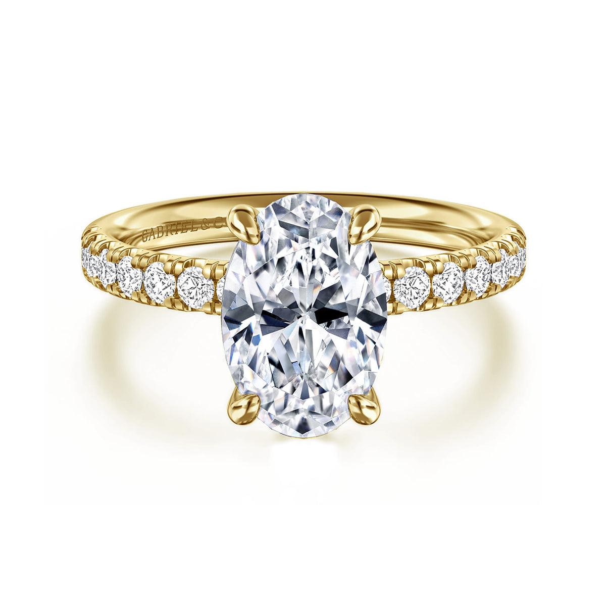 14K Yellow Gold Oval Diamond Engagement Ring — Gabriel & Co. ER16572O8Y44JJ; center stone shown for illustration, not included