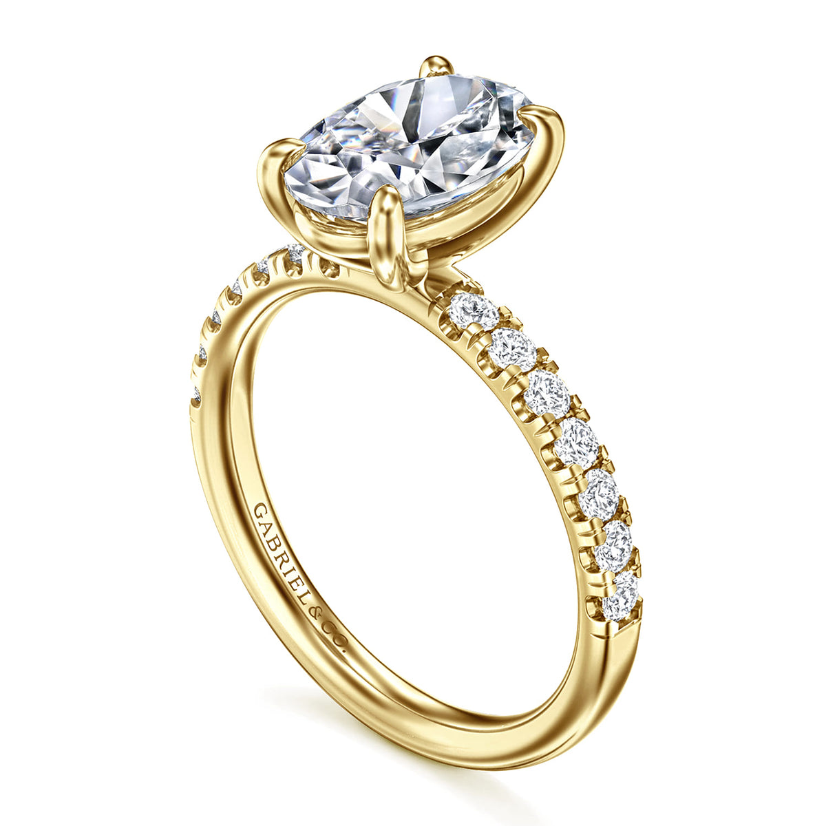 14K Yellow Gold Oval Diamond Engagement Ring — Gabriel & Co. ER16572O8Y44JJ; center stone shown for illustration, not included