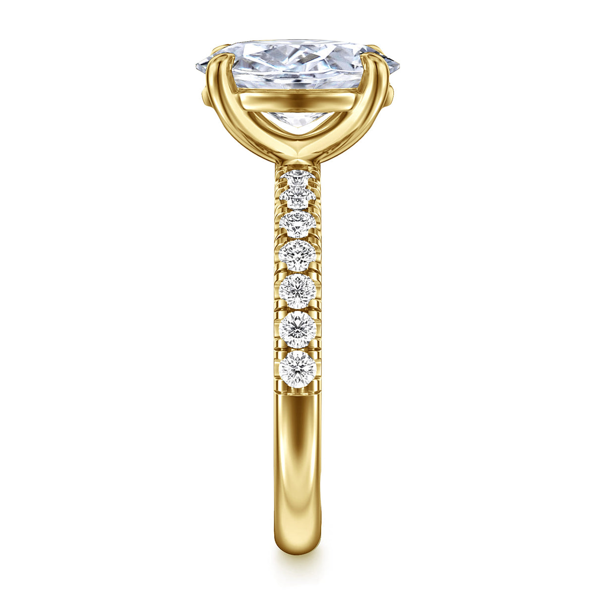 14K Yellow Gold Oval Diamond Engagement Ring — Gabriel & Co. ER16572O8Y44JJ; center stone shown for illustration, not included