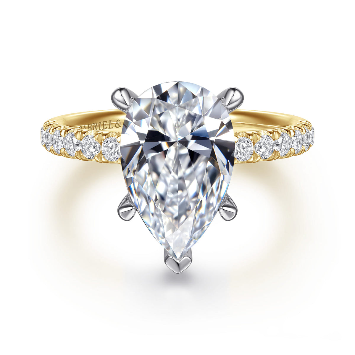 14K White-Yellow Gold Pear Shape Diamond Engagement Ring — ER16572P12M44JJ; center stone shown for illustration, not included