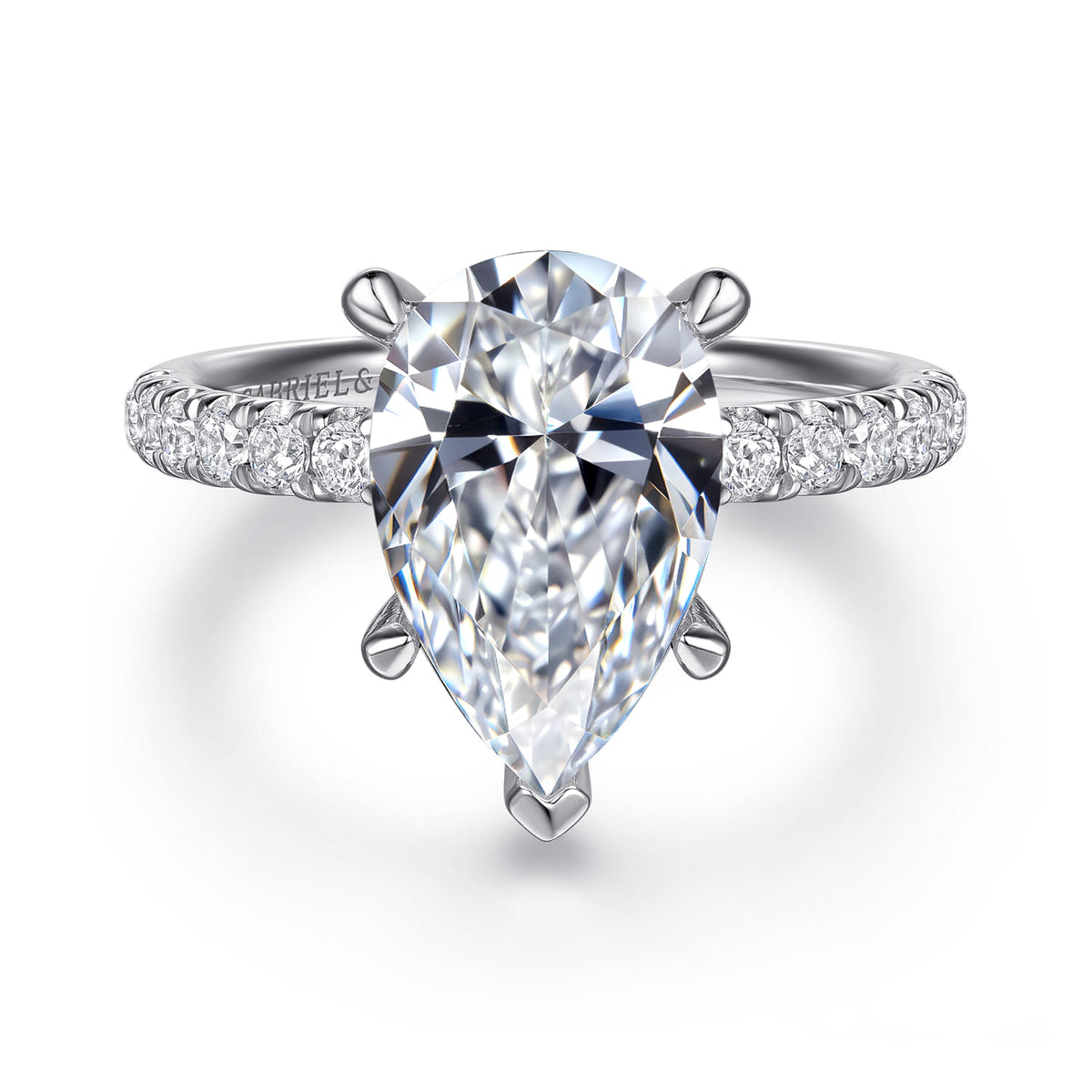 14K White Gold Pear Shape Diamond Engagement Ring — ER16572P12W44JJ; center stone shown for illustration, not included