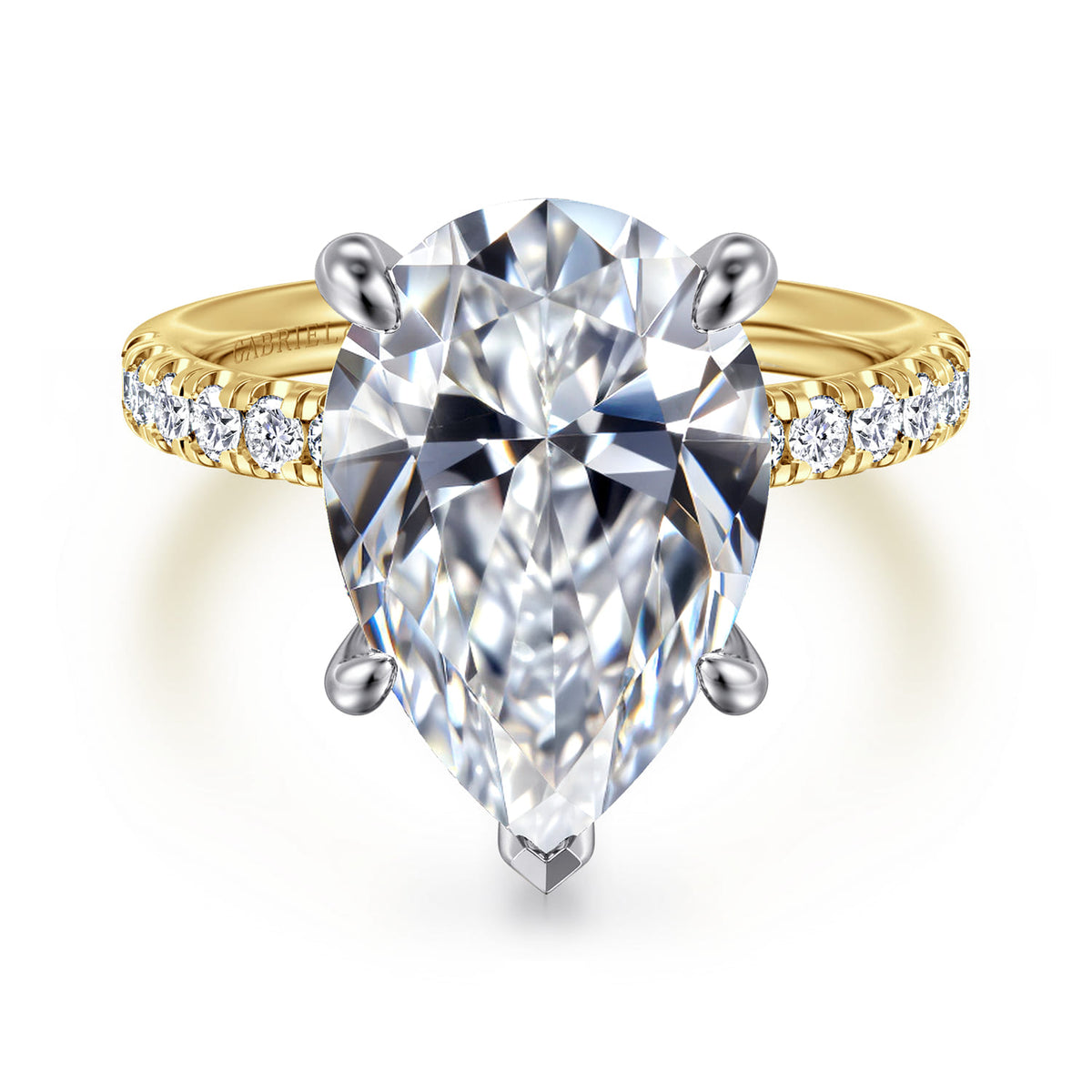 14K White-Yellow Gold Pear Shape Diamond Engagement Ring — ER16572P20M44JJ; center stone shown for illustration, not included