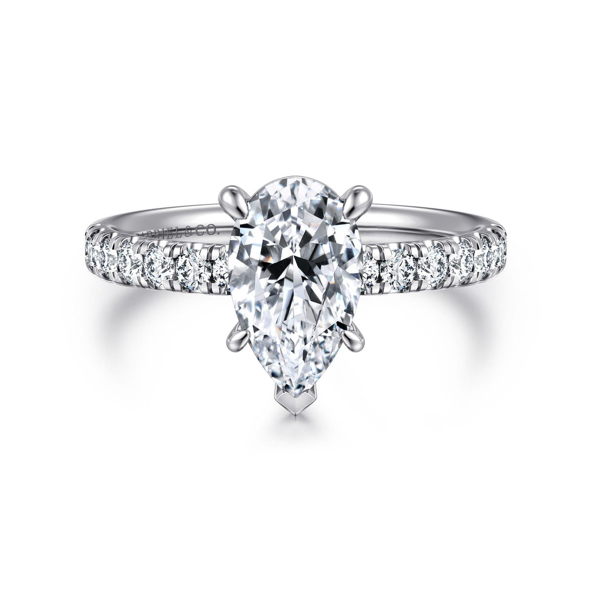 14K White Gold Pear Shape Diamond Engagement Ring — ER16572P6W44JJ; center stone shown for illustration, not included