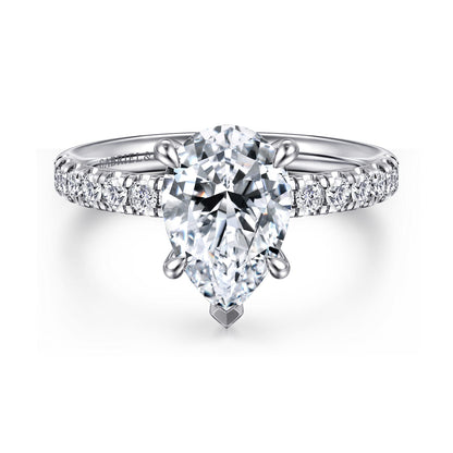 14K White Gold Pear Shape Diamond Engagement Ring — Gabriel & Co. ER16572P8W44JJ; center stone shown for illustration, not included