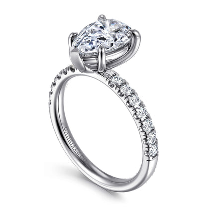 14K White Gold Pear Shape Diamond Engagement Ring — Gabriel & Co. ER16572P8W44JJ; center stone shown for illustration, not included