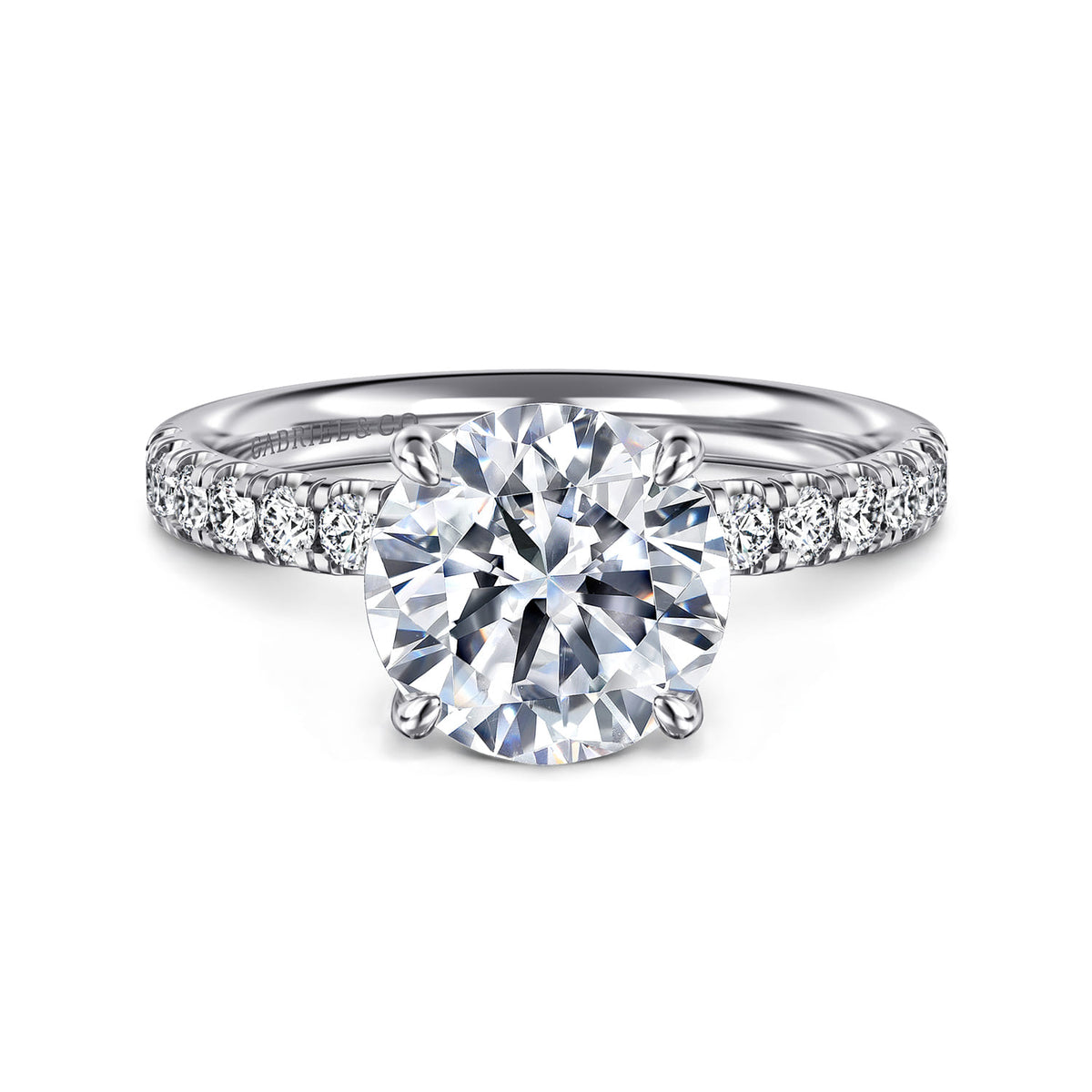 14K White Gold Round Diamond Engagement Ring — ER16572R10W44JJ; center stone shown for illustration, not included