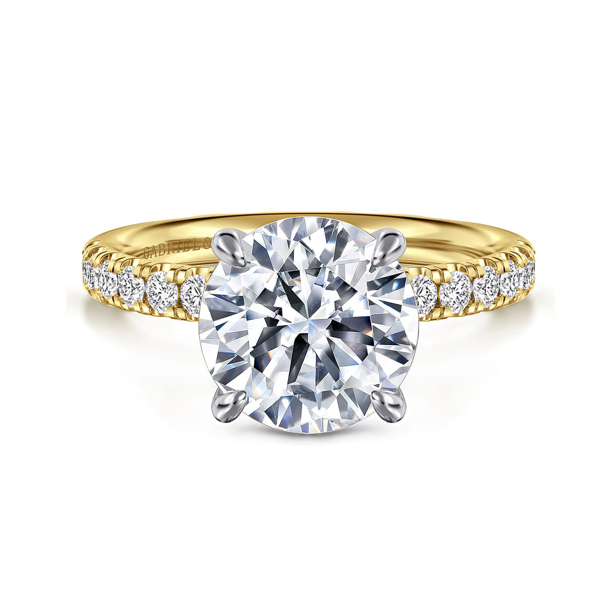 14K White-Yellow Gold Round Diamond Engagement Ring — Gabriel & Co. ER16572R12M44JJ; center stone shown for illustration, not included