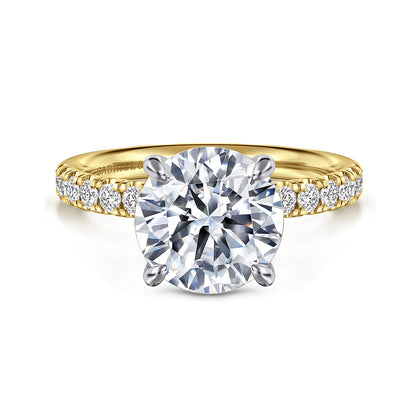 14K White-Yellow Gold Round Diamond Engagement Ring — Gabriel & Co. ER16572R12M44JJ; center stone shown for illustration, not included