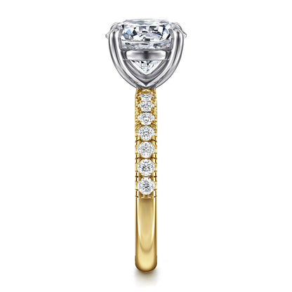 14K White-Yellow Gold Round Diamond Engagement Ring — Gabriel & Co. ER16572R12M44JJ; center stone shown for illustration, not included