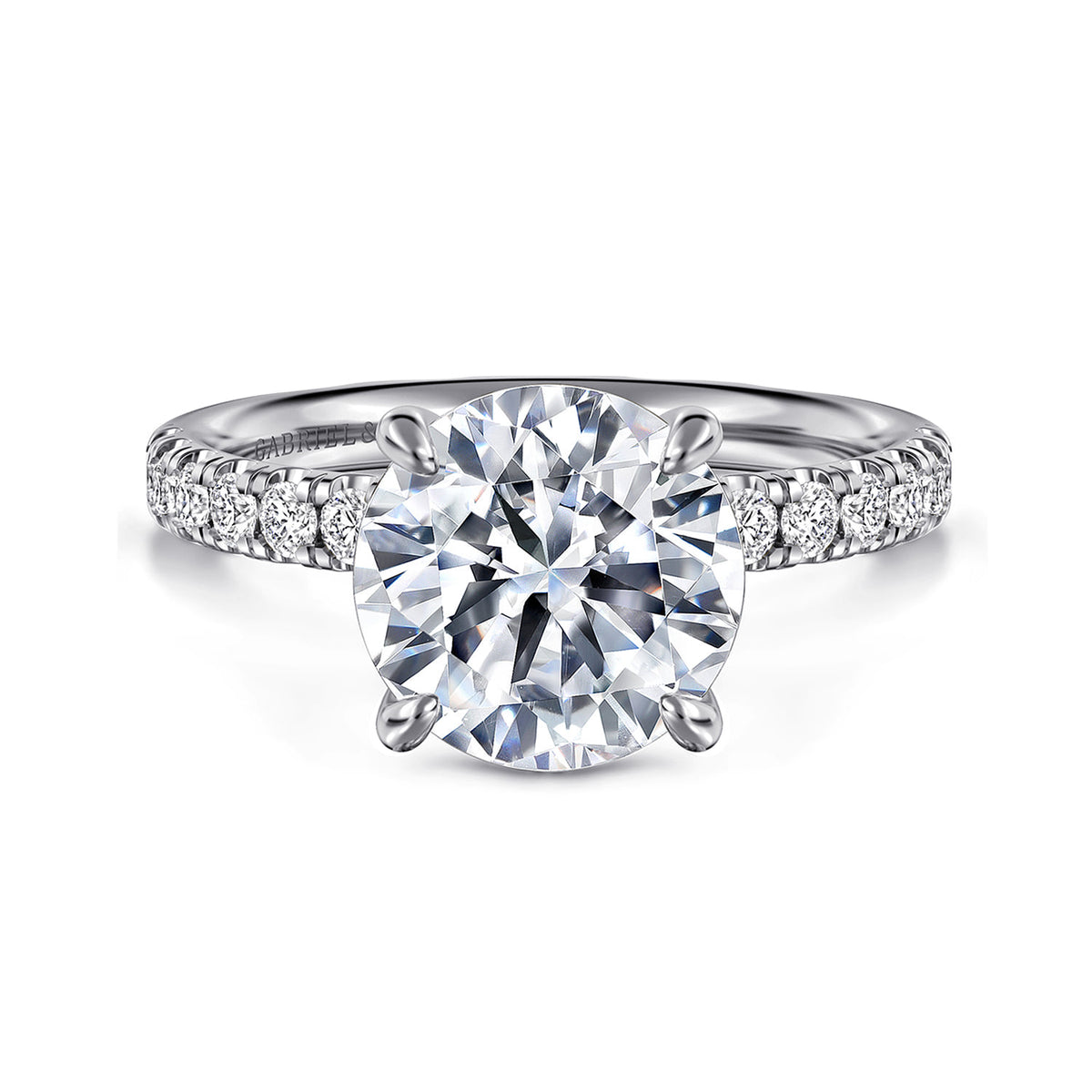 14K White Gold Round Diamond Engagement Ring — Gabriel & Co. ER16572R12W44JJ; center stone shown for illustration, not included