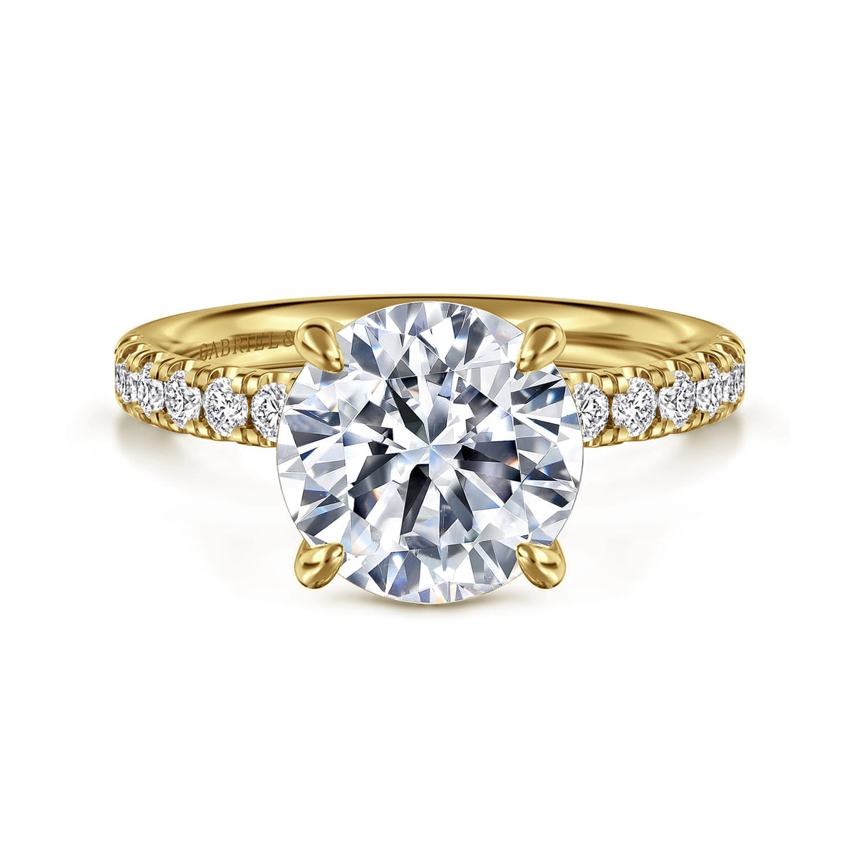 14K Yellow Gold Round Diamond Engagement Ring — Gabriel & Co. ER16572R12Y44JJ; center stone shown for illustration, not included