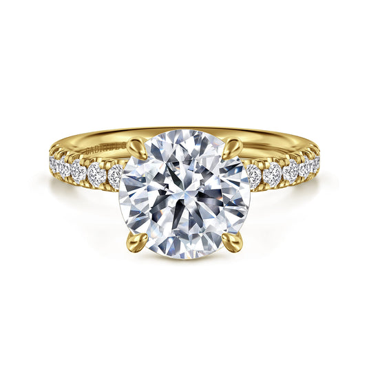 14K Yellow Gold Round Diamond Engagement Ring — Gabriel & Co. ER16572R12Y44JJ; center stone shown for illustration, not included