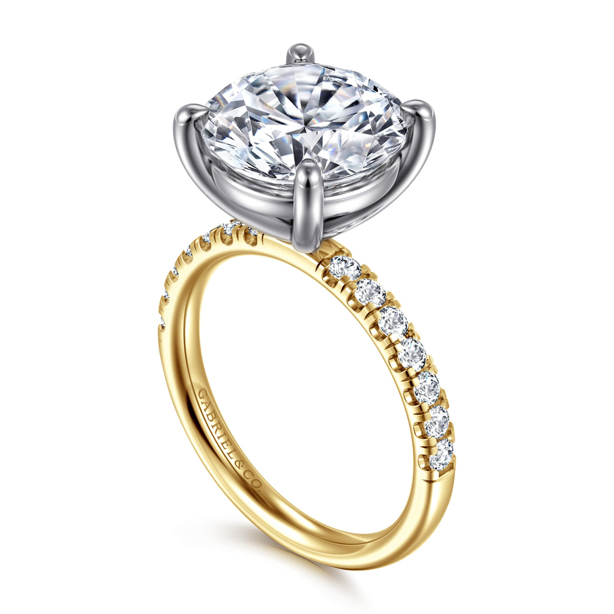 14K White-Yellow Gold Round Diamond Engagement Ring — Gabriel & Co. ER16572R20M44JJ; center stone shown for illustration, not included