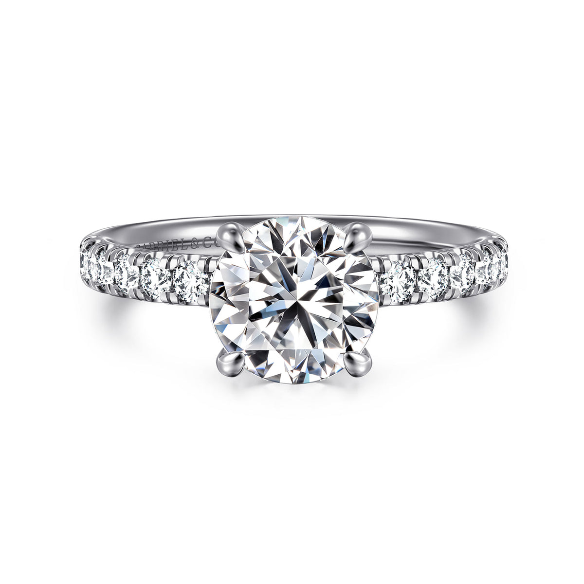 14K White Gold Round Diamond Engagement Ring — ER16572R6W44JJ; center stone shown for illustration, not included