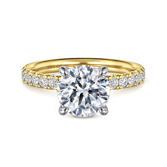 14K White-Yellow Gold Round Diamond Engagement Ring — Gabriel & Co. ER16572R8M44JJ; center stone shown for illustration, not included