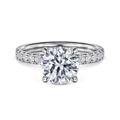 14K White Gold Round Diamond Engagement Ring — Gabriel & Co. ER16572R8W44JJ; center stone shown for illustration, not included