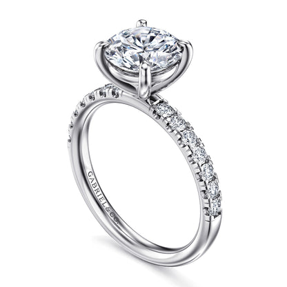 14K White Gold Round Diamond Engagement Ring — Gabriel & Co. ER16572R8W44JJ; center stone shown for illustration, not included