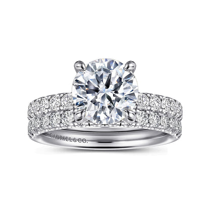 14K White Gold Round Diamond Engagement Ring — Gabriel & Co. ER16572R8W44JJ; center stone shown for illustration, not included
