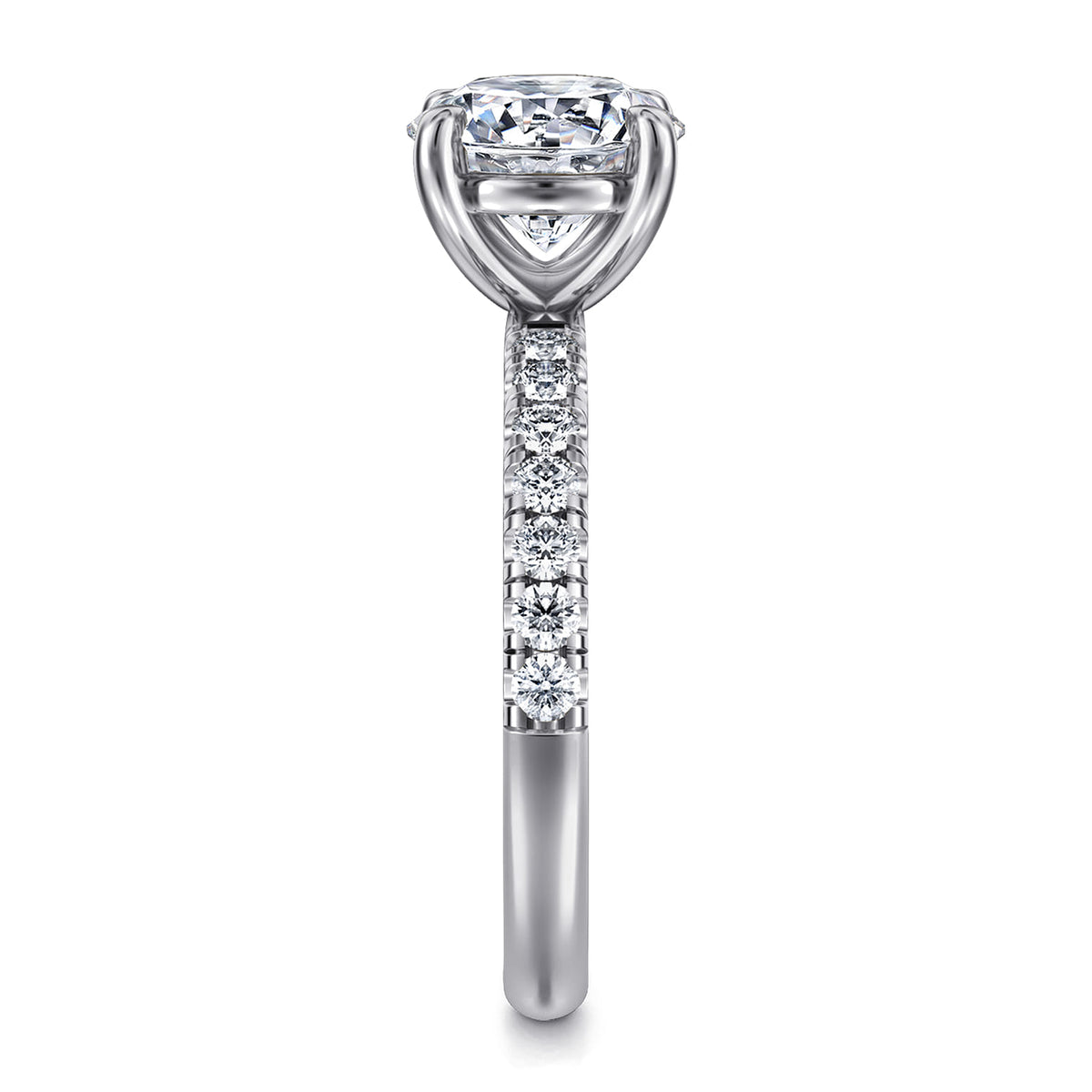 14K White Gold Round Diamond Engagement Ring — Gabriel & Co. ER16572R8W44JJ; center stone shown for illustration, not included