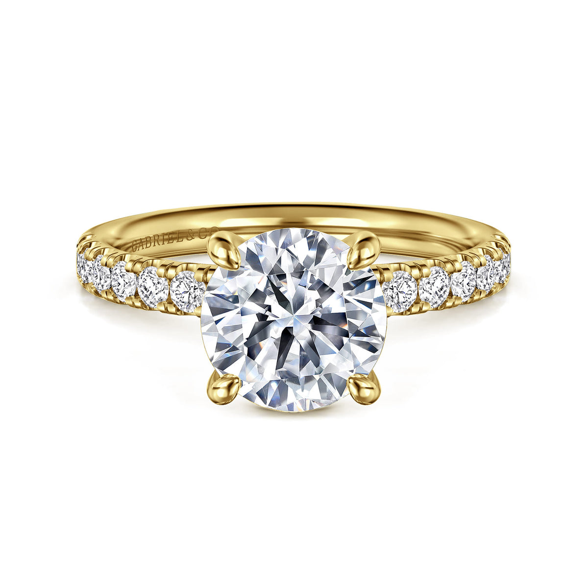 14K Yellow Gold Round Diamond Engagement Ring — Gabriel & Co. ER16572R8Y44JJ; center stone shown for illustration, not included