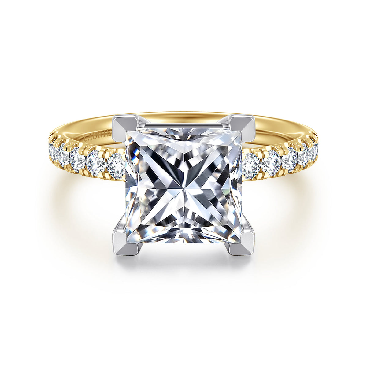 14K White-Yellow Gold Princess Cut Diamond Engagement Ring — ER16572S12M44JJ; center stone shown for illustration, not included