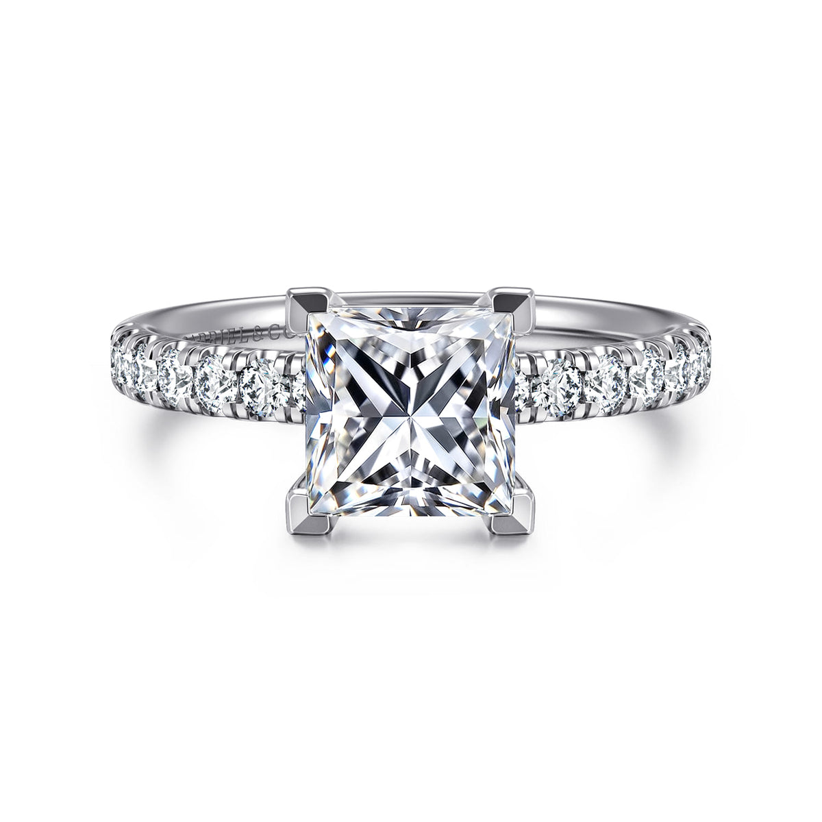 14K White Gold Princess Cut Diamond Engagement Ring — ER16572S6W44JJ; center stone shown for illustration, not included