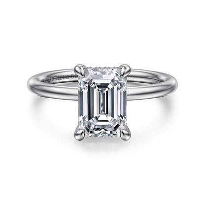 14K White Gold Emerald Cut  Diamond Engagement Ring — Gabriel & Co. ER16619E8W44JJ; center stone shown for illustration, not included