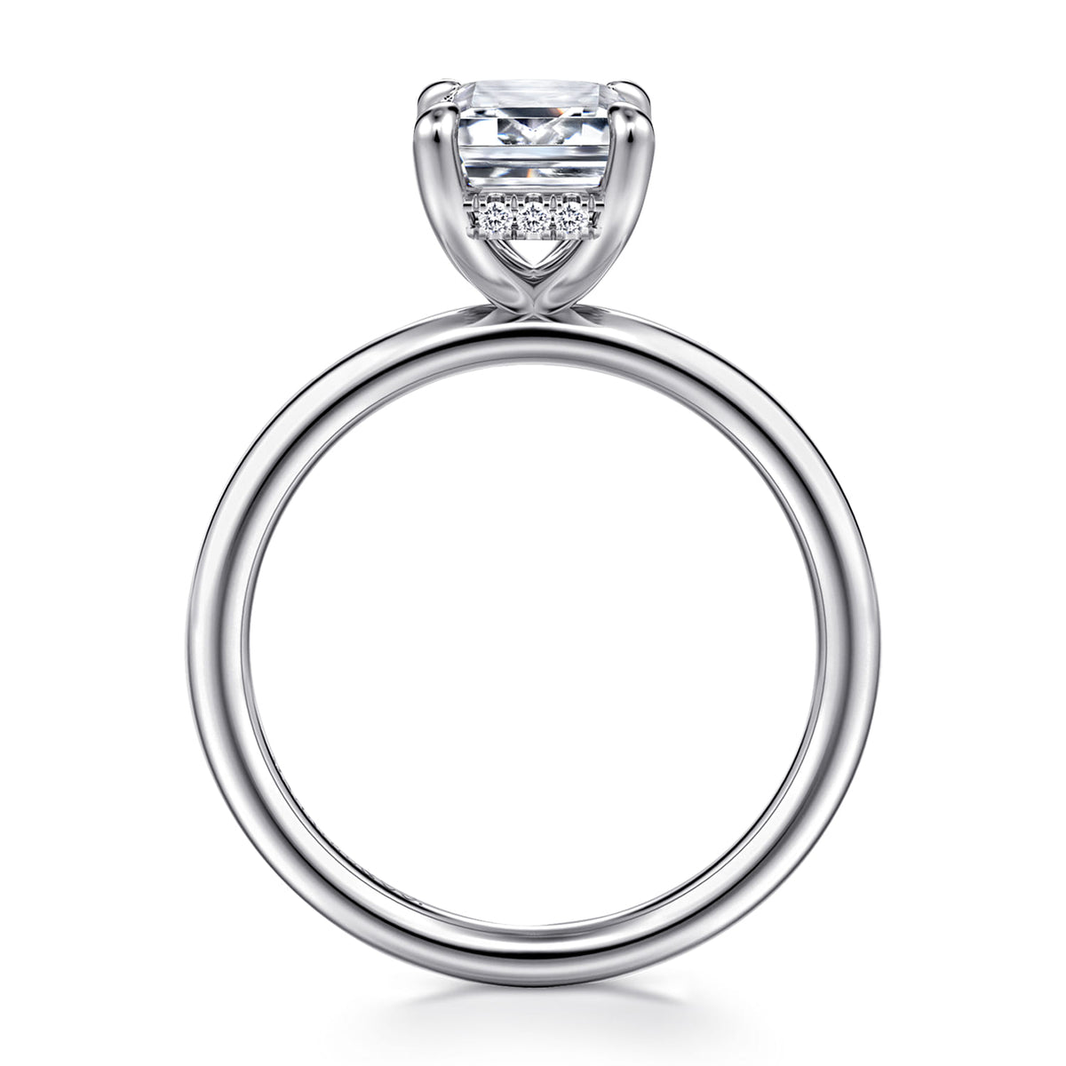 14K White Gold Emerald Cut  Diamond Engagement Ring — Gabriel & Co. ER16619E8W44JJ; center stone shown for illustration, not included