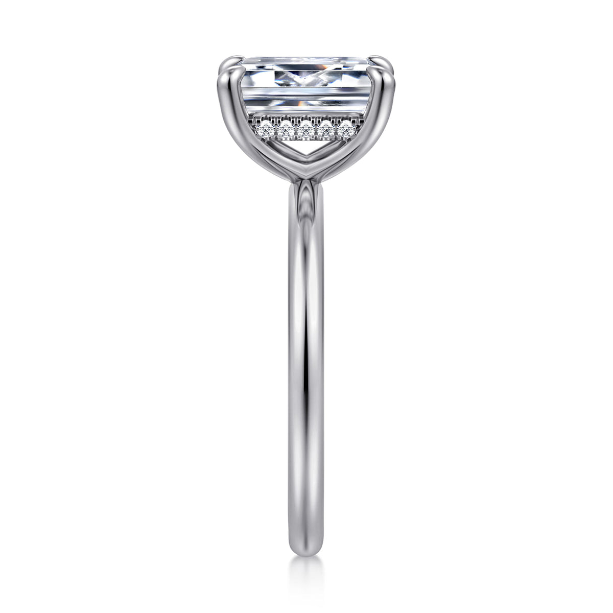 14K White Gold Emerald Cut  Diamond Engagement Ring — Gabriel & Co. ER16619E8W44JJ; center stone shown for illustration, not included