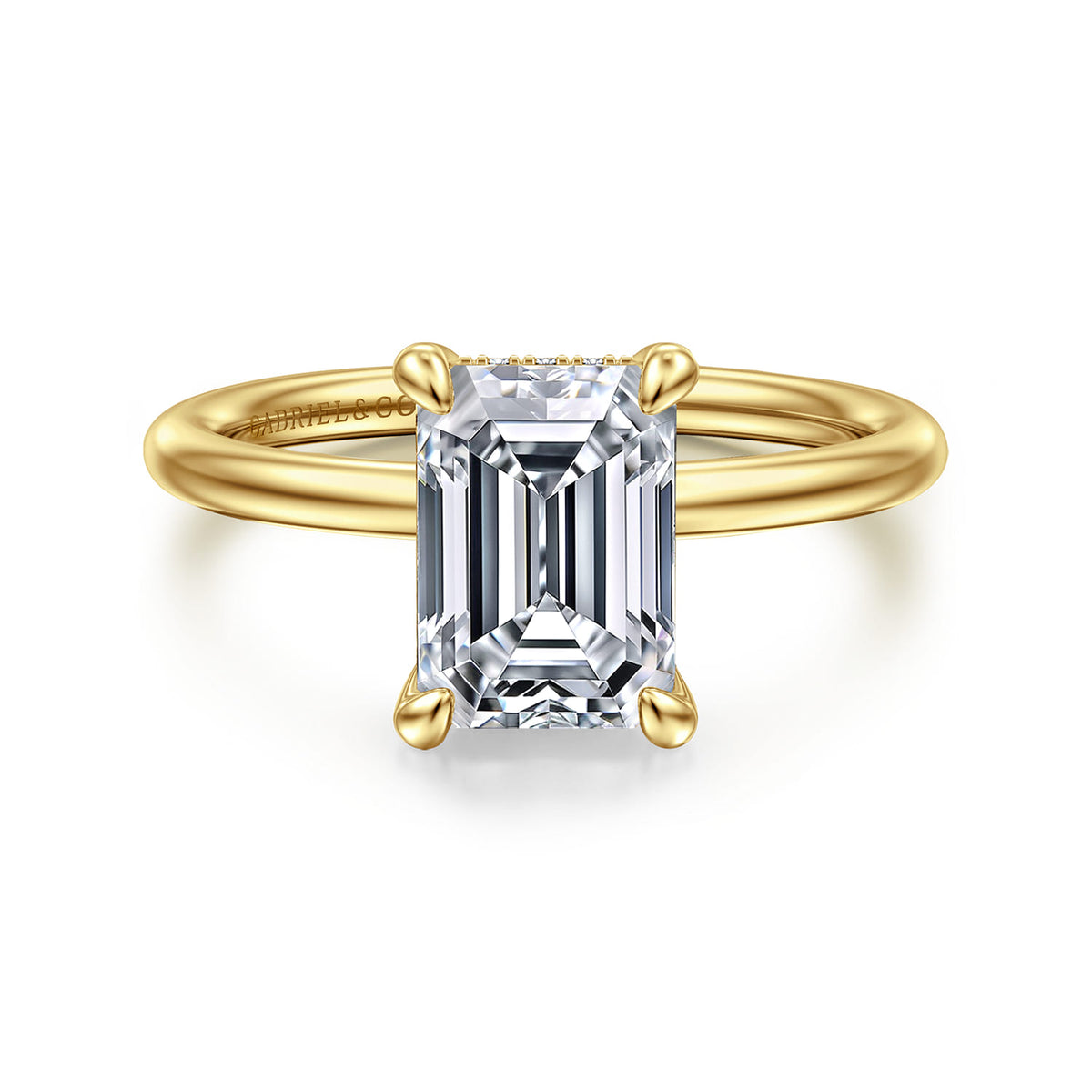 14K Yellow Gold Emerald Cut  Diamond Engagement Ring — Gabriel & Co. ER16619E8Y44JJ; center stone shown for illustration, not included