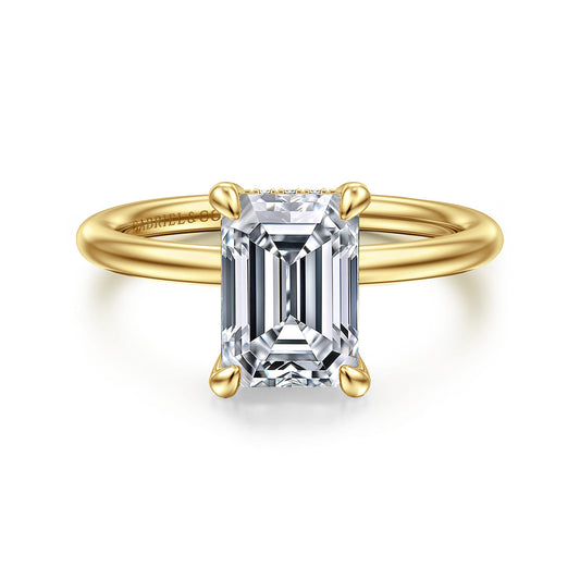 14K Yellow Gold Emerald Cut  Diamond Engagement Ring — Gabriel & Co. ER16619E8Y44JJ; center stone shown for illustration, not included