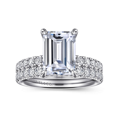 14K White Gold Emerald Cut Hidden Halo Diamond Engagement Ring — Gabriel & Co. ER16621E12W44JJ; center stone shown for illustration, not included