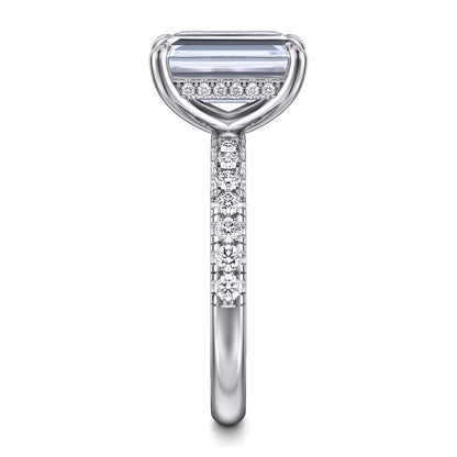 14K White Gold Emerald Cut Hidden Halo Diamond Engagement Ring — Gabriel & Co. ER16621E12W44JJ; center stone shown for illustration, not included
