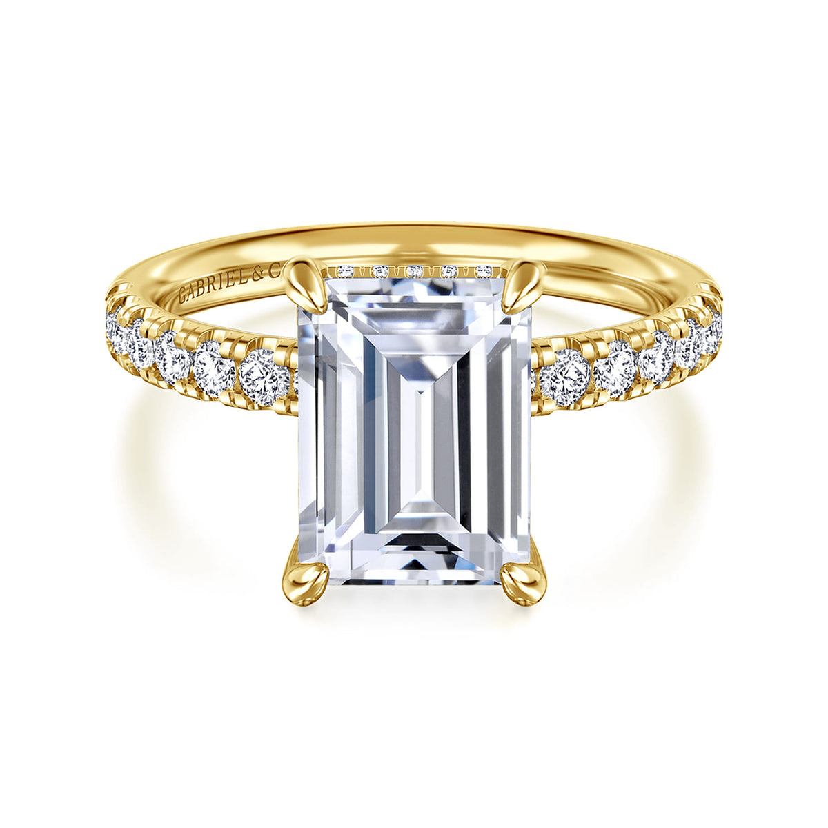 14K Yellow Gold Emerald Cut Hidden Halo Diamond Engagement Ring — Gabriel & Co. ER16621E12Y44JJ; center stone shown for illustration, not included