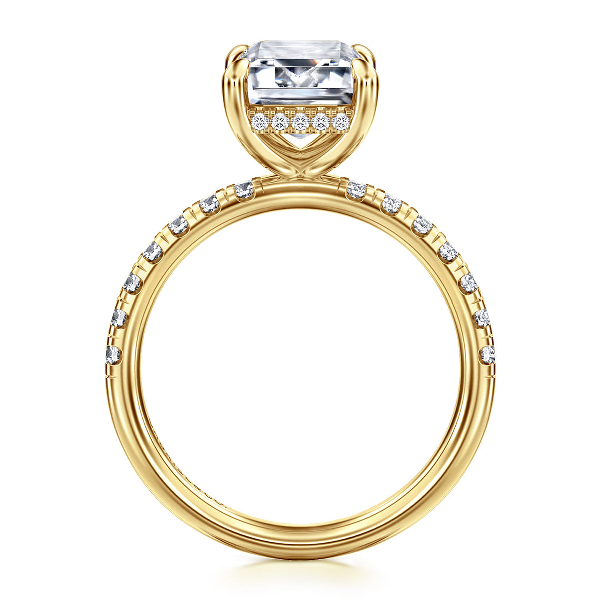 14K Yellow Gold Emerald Cut Hidden Halo Diamond Engagement Ring — Gabriel & Co. ER16621E12Y44JJ; center stone shown for illustration, not included
