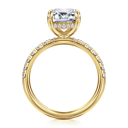 14K Yellow Gold Emerald Cut Hidden Halo Diamond Engagement Ring — Gabriel & Co. ER16621E12Y44JJ; center stone shown for illustration, not included
