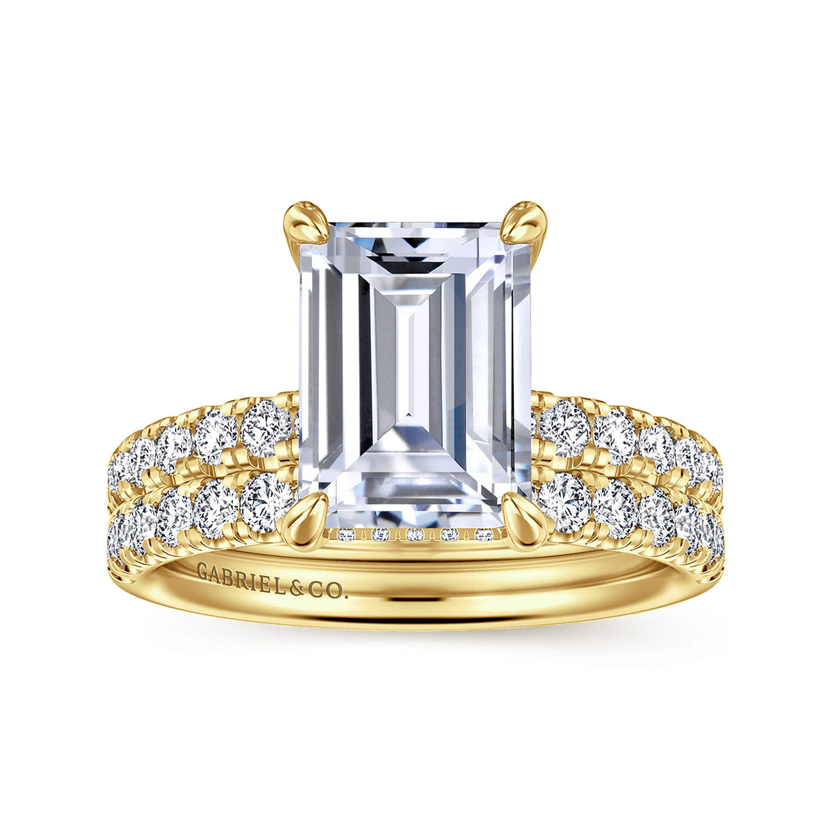 14K Yellow Gold Emerald Cut Hidden Halo Diamond Engagement Ring — Gabriel & Co. ER16621E12Y44JJ; center stone shown for illustration, not included