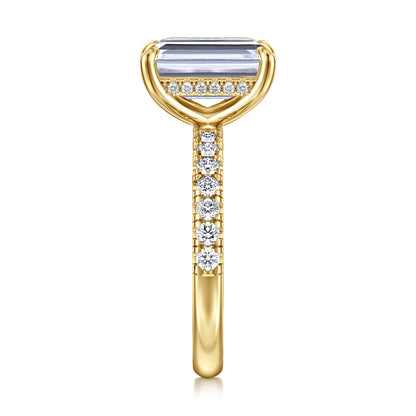 14K Yellow Gold Emerald Cut Hidden Halo Diamond Engagement Ring — Gabriel & Co. ER16621E12Y44JJ; center stone shown for illustration, not included