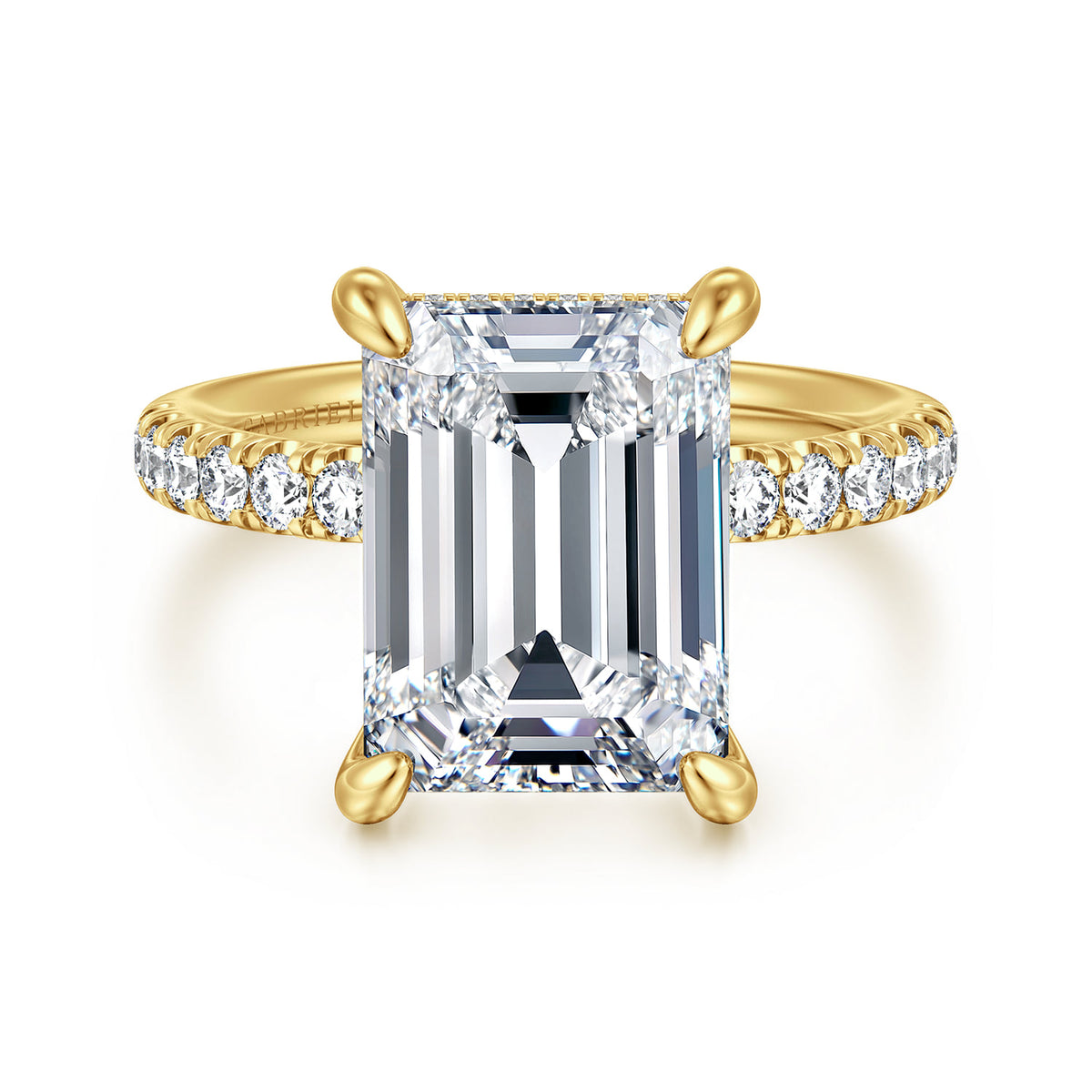 14K Yellow Gold Emerald Cut Hidden Halo Diamond Engagement Ring — ER16621E20Y44JJ; center stone shown for illustration, not included