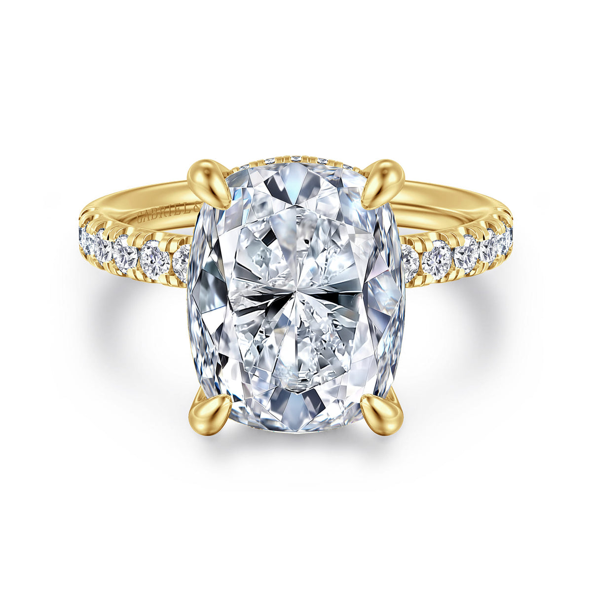 14K Yellow Gold Elongated Cushion Hidden Halo Diamond Engagement Ring — ER16621G20Y44JJ; center stone shown for illustration, not included
