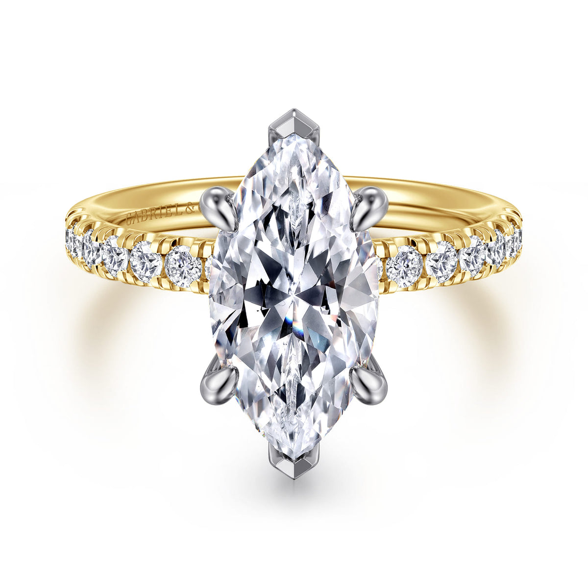 14K Yellow-White Gold Marquise Shape Hidden Halo Diamond Engagement Ring — ER16621M12M44JJ; center stone shown for illustration, not included